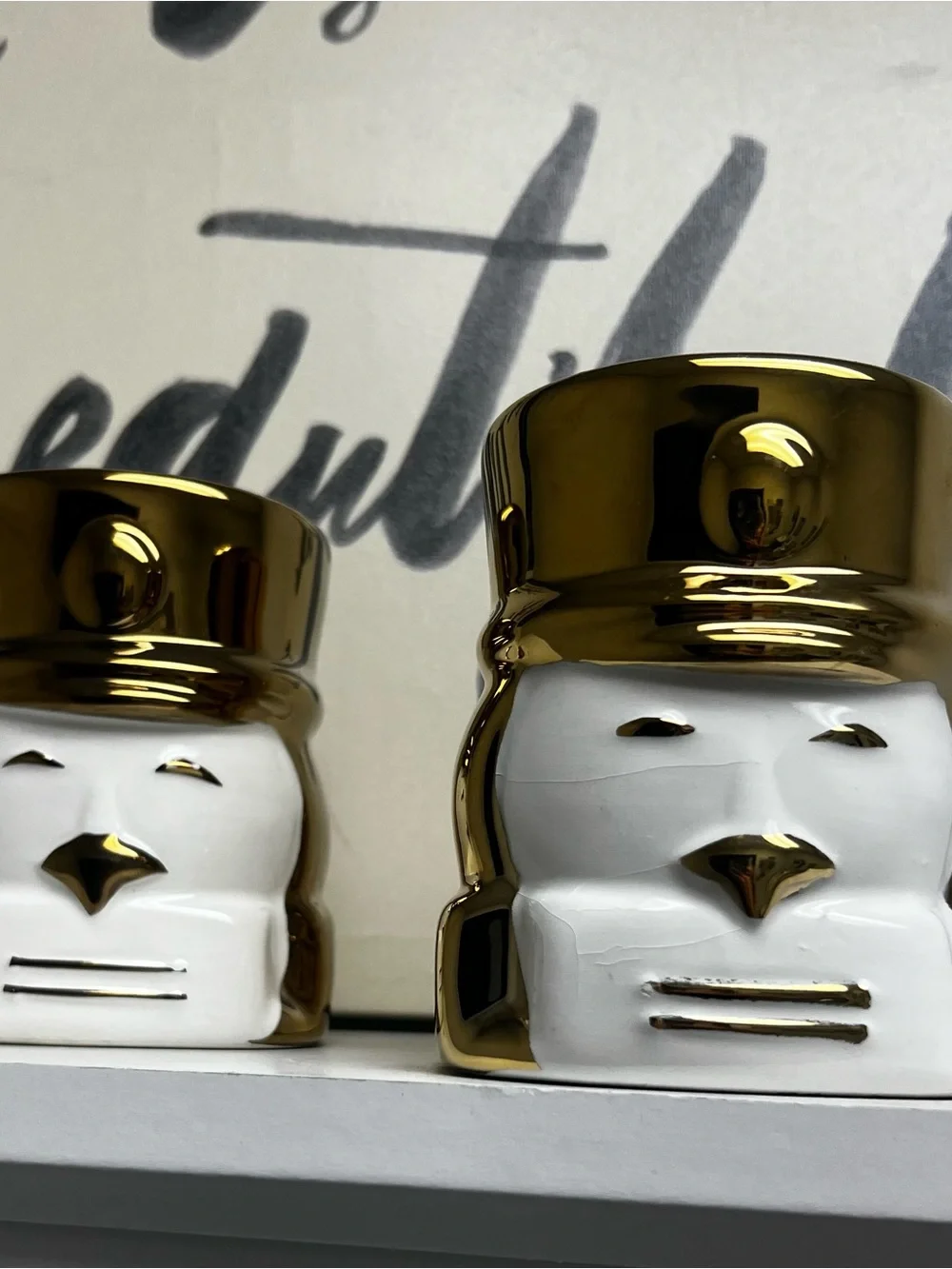 Decorative Gold and White Ceramic Nutcracker Head Accent Set - Branded candles